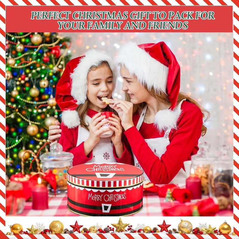 Lingvee 3 Pcs Christmas Cookie Tins with Lids for Gift Giving Tin Containers Round Festive Cookie Tins Metal Nesting Containers Large Medium Small(Snowflakes Style,Red) - Image 4
